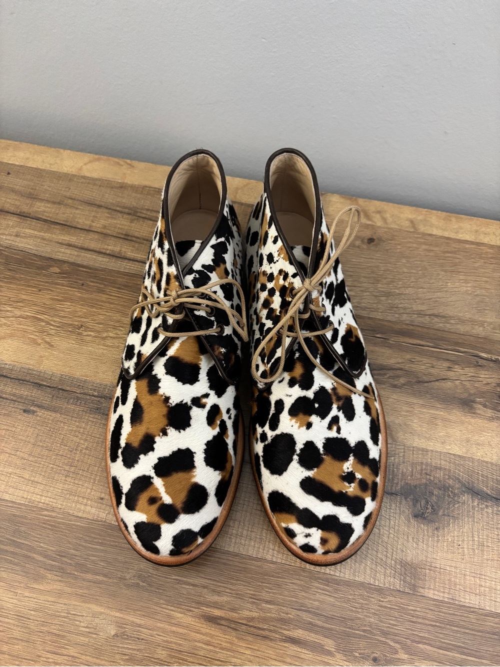 Nord Elite Shoes Leopard Print Pony Hair Lace Up Ankle Boots - Picture 6 of 10